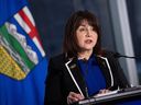 Alberta Health Minister Adriana LaGrange makes an announcement in Calgary on Thursday, December 21, 2023. LaGrange says the plan to offload underperforming hospitals from Alberta Health Services to third-party operators is still in place for of discussion.