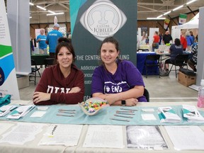 Angela Daigle, left, with addictions Jennifer Savage and mental health workers at the Jubilee Center in Timmins.